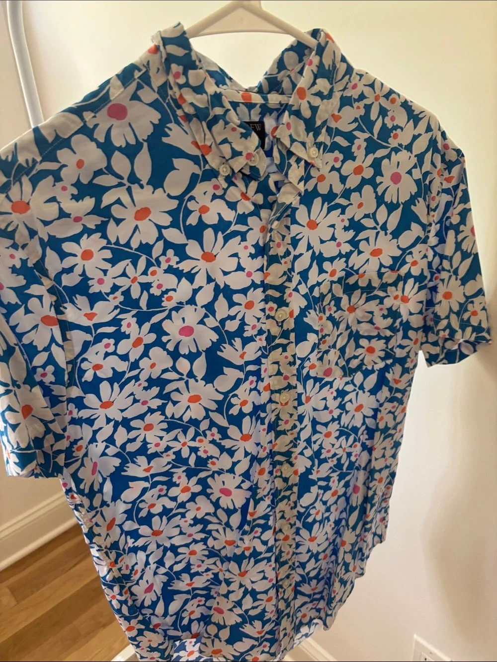 J. Crew Blue Floral Short-Sleeve Button-Down Shirt with White Flowers